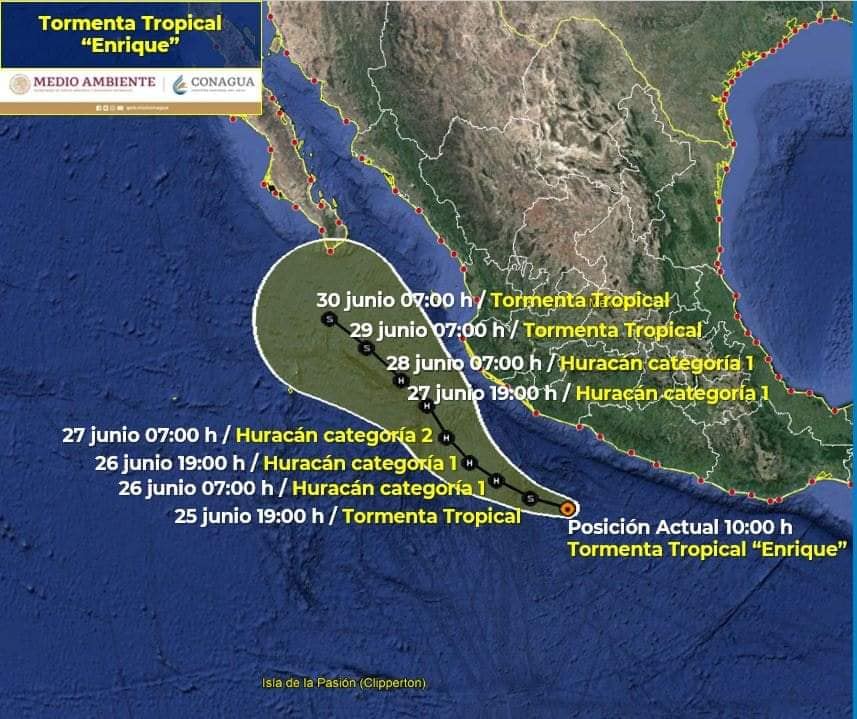 Tormenta Enrique causará fuertes lluvias en cuatro estados: Colima, Guerrero, Michoacán y Oaxaca