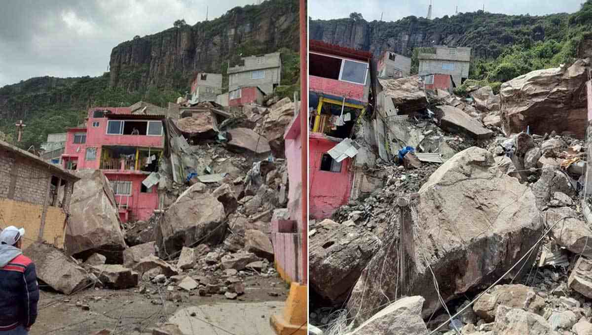 Se desgaja cerro del Chiquihuite sobre varias casas en Tlalnepantla