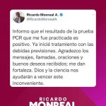 Confirma Ricardo Monreal que dio positivo a Covid-19