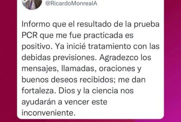 Confirma Ricardo Monreal que dio positivo a Covid-19