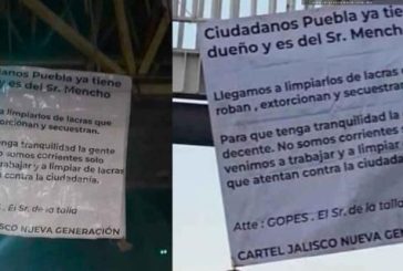 Aparecen 2 presuntas narcomantas en Puebla y San Andrés Cholula; firma CJNG