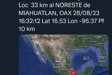 Se registra sismo de magnitud 4.9 con epicentro en Miahuatlán